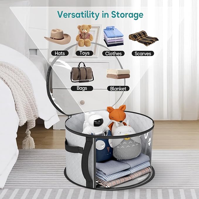 AOODA 18'' Oversized Clear Hat Storage Bag for Women, Holds up to 9 Caps Cowboy Hat Organizer for Closet, Wide Brims Hat Case with Carrying Handles (Grey)