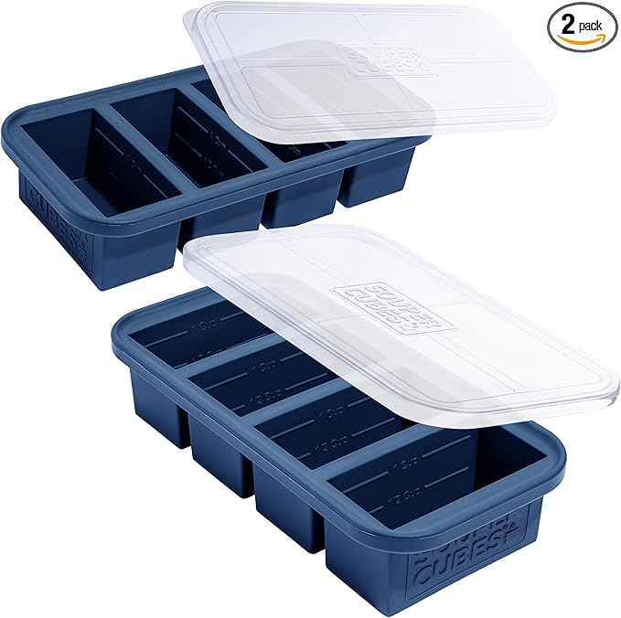 Souper Cubes 1 Cup Silicone Freezer Molds with Lids - Soup Cubes Freezer Tray with Lid - Perfect for Freezing Broth, Rice, Individual Portions, Meal Prepping and More - Blueberry - 2-Pack