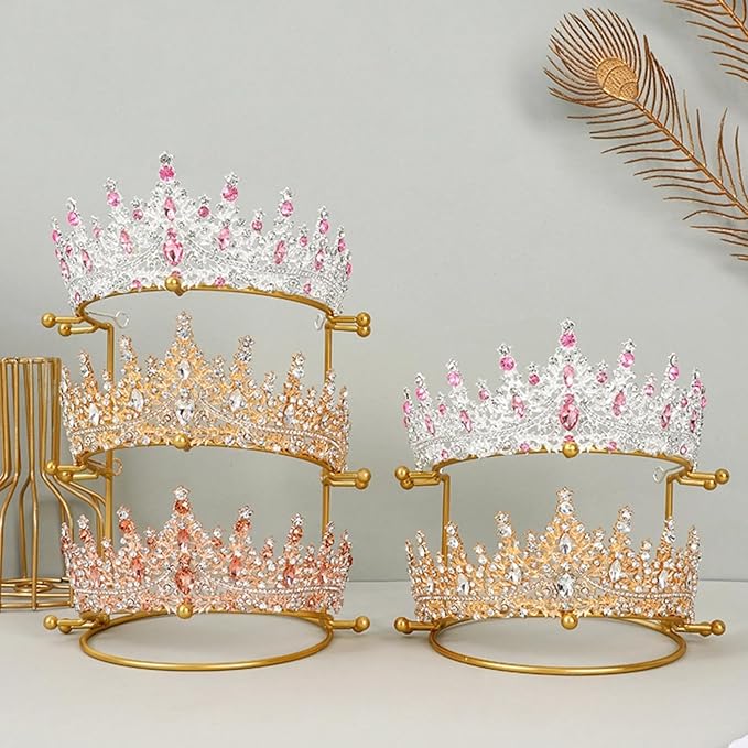 minkissy Three-tiers Crown Display Stand - Metal Brackets Hair Accessories Organizer Box Girls Crown Hair Tie Organizer Crowns Headband Jewelry Holder Crown Organizer for Women