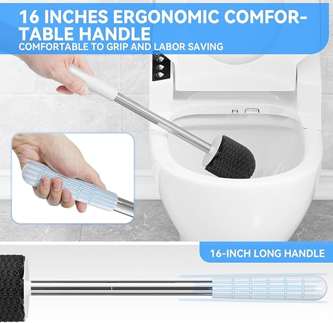 Toilet Brush, Toilet Brush and Holder with 304 Stainless Steel Handle, Space Saving Toilet Bowl Brush for Storage, Durable Bristles Toilet Scrubber for Bathroom Cleaning (1, White)