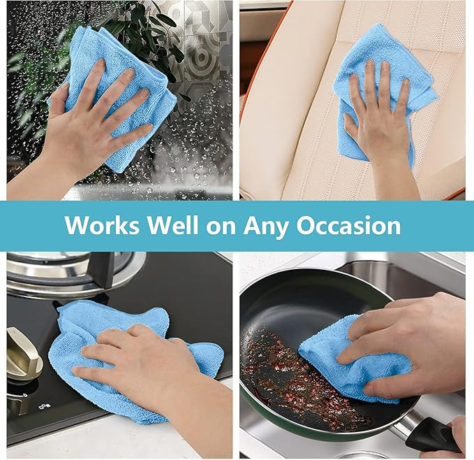 HOMEXCEL Blue Microfiber Cleaning Cloth, 5 Pack Cleaning Towels for Kitchen, Lint Free, Scratch-Free, Highly Absorbent, and Reusable Cleaning Rags for House, Window and Glass, Cars, 11.5 X11.5 inch