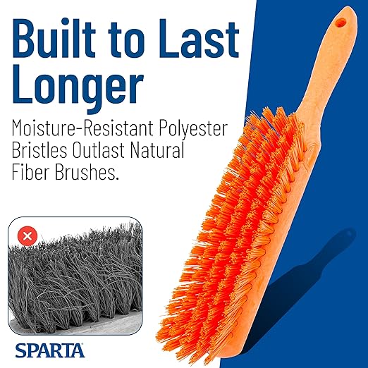 SPARTA Handheld Soft Counter Brush 8 Inch Bristle Span, Multi-Use Dust Brush with 5 Inch Handle for Tables, Countertops, and Delicate Surfaces, Polyester, Orange, (Pack of 6)