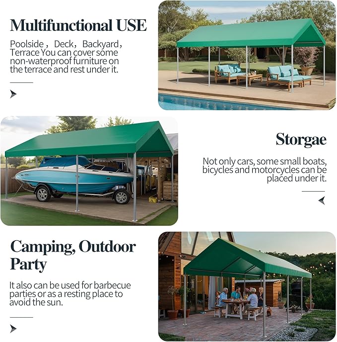 Shintenchi 10x20ft Heavy Duty Carport with UV&Wind Resistant Canopy,Portable Carport Garage Shelter with Stable Powder-Coated Steel Frame,Outdoor Carports for Car,Bike,Camp,Storage(Green)