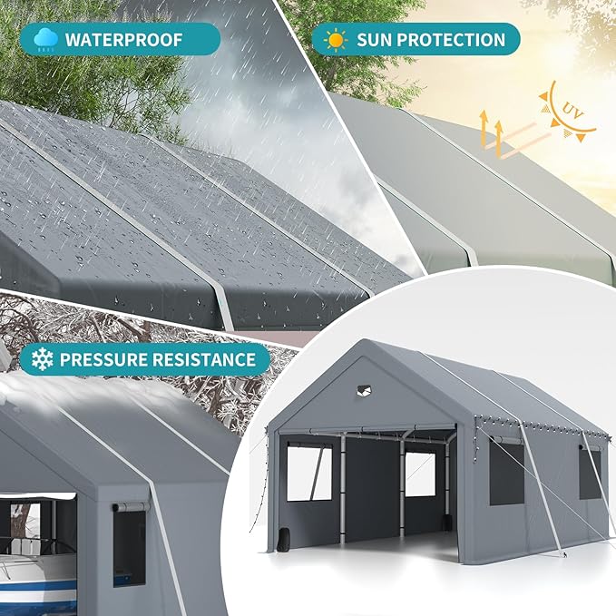 Heavy Duty Carport Canopy 12x20FT,Extra Large Portable Car Tent Garage with Roll-up Windows and All-Season Tarp Cover,Removable Roof&Side Wall for Car,SUV,Boats&Truck Shelter Logic Storage