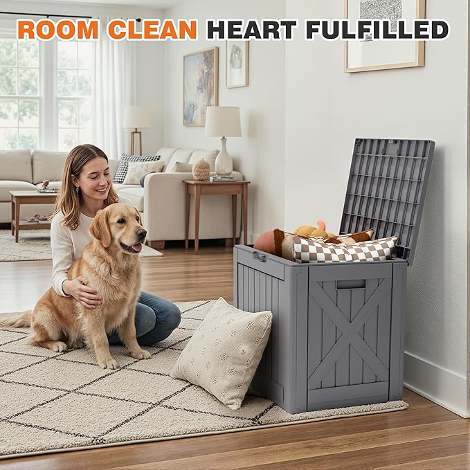 42 Gallon Outdoor Storage Box, Lockable Resin Deck Box for Patio, Yard, and Poolside, Waterproof & Sunproof Organizer for Furniture, Tools, Pool Supplies, Gray
