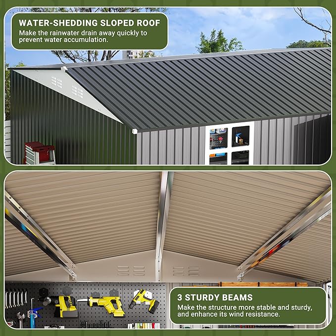Polar Aurora 12X14 FT Metal Outdoor Storage Shed with Window, Heavy-Duty Galvanized Steel Garden Shed with Lockable Doors and 4 Vents, Large Weatherproof Tool Shed for Backyard Patio Outside, Black