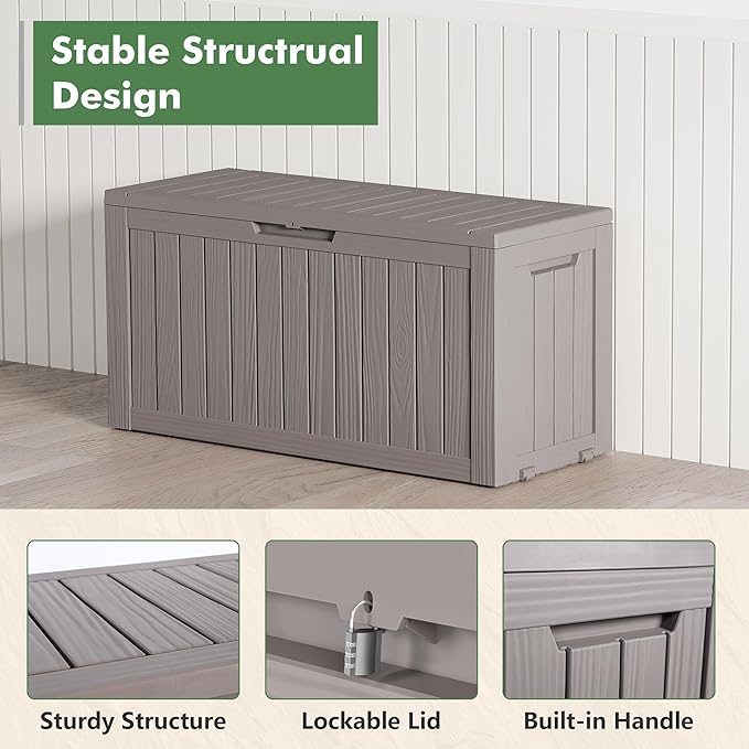 Outdoor Storage Box, Resin Deck Boxes Indoor and outdoor, Waterproof Storage Box Lockable Lid (Grey, 80 Gallon)