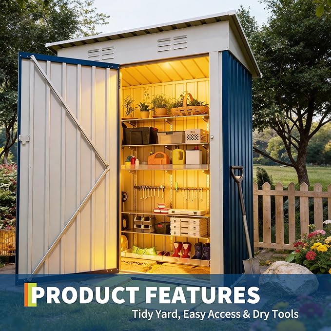 5x3 FT Outdoor Storage Shed, Tool Shed with Sloping Roof and Lockable Door, Compact Metal Tool Garden Shed for Garden, Backyard, Patio