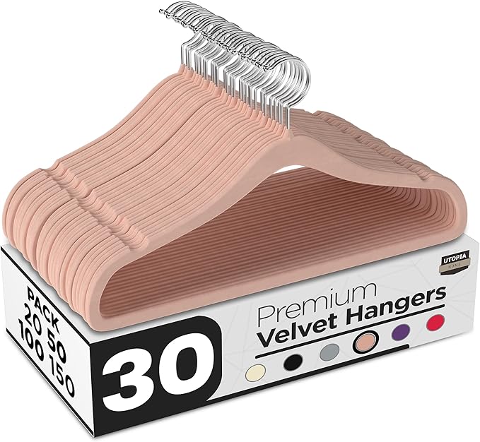 Utopia Home Velvet Hangers 30 Pack - Non-Slip Suit Hangers with 360 Degree Rotatable Hook - for Pants, Coats, Shirts & More (Pink)