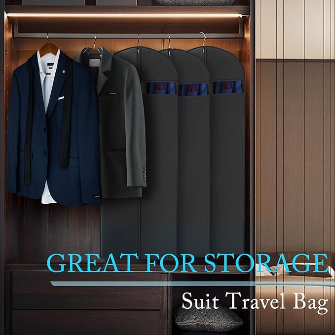 60-inch Garment Bags for Travel, Garment Bags for Hanging Clothes with Zipper and Visible Transparent Window, 2 Pack，Black