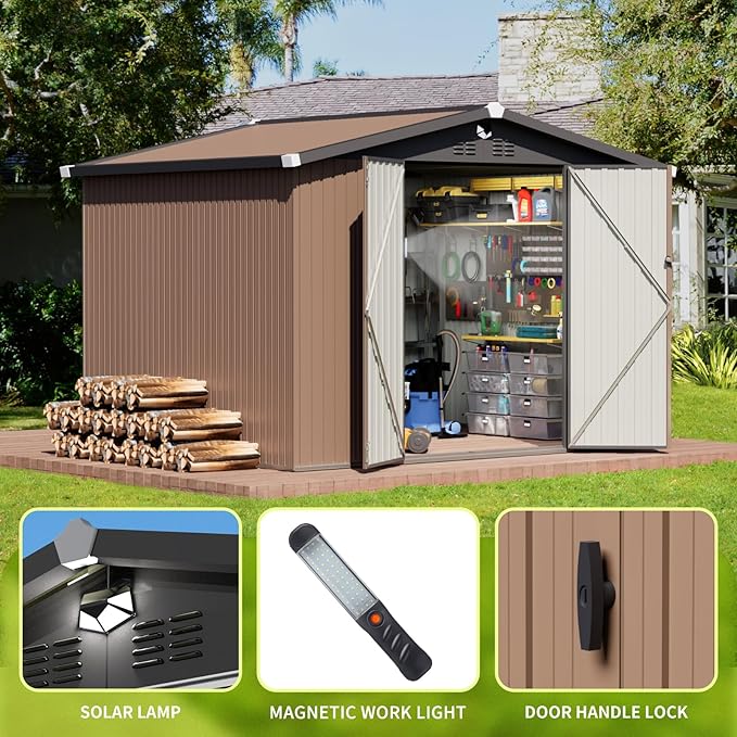 Metal Storage Shed,10x8 Outdoor Storage Building,Large Backyard Sheds with Lockable Doors,Waterproof Outside Storage Sheds with Lockable Doors