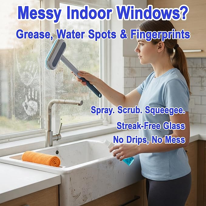 Window Screen Cleaning Brush Kit, Household Wet & Dry Cleaning Tool for Window Screens, Tracks and Frames, Includes Crevice Brush, Corner Brush, Microfiber Cloth and Hooks