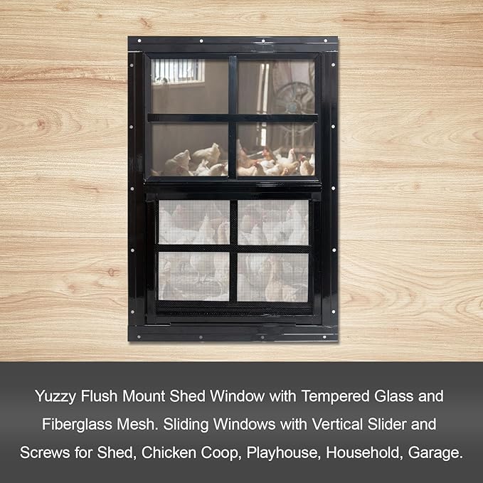 Yuzzy 24" x 36" Shed Windows with Tempered Glass and Fiberglass Screen, 2 Pack Small Sliding Windows for Shed, Chicken Coop, Playhouse, Household, Garage, Barns (Black)