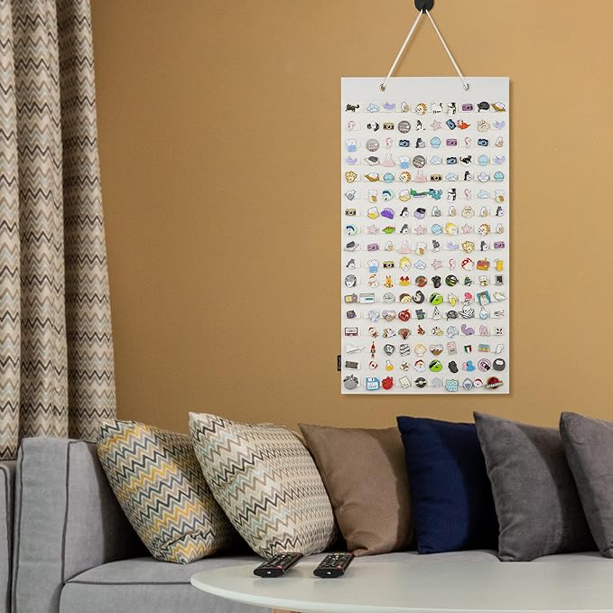 PACMAXI Hanging Brooch Pin Organizer, Display Pins Storage Case, Brooch Collection Storage Holder, Holds Up to 96 Pins.(Not Include Any Accessories) (M-170 Slots, Ivory White, Medium)