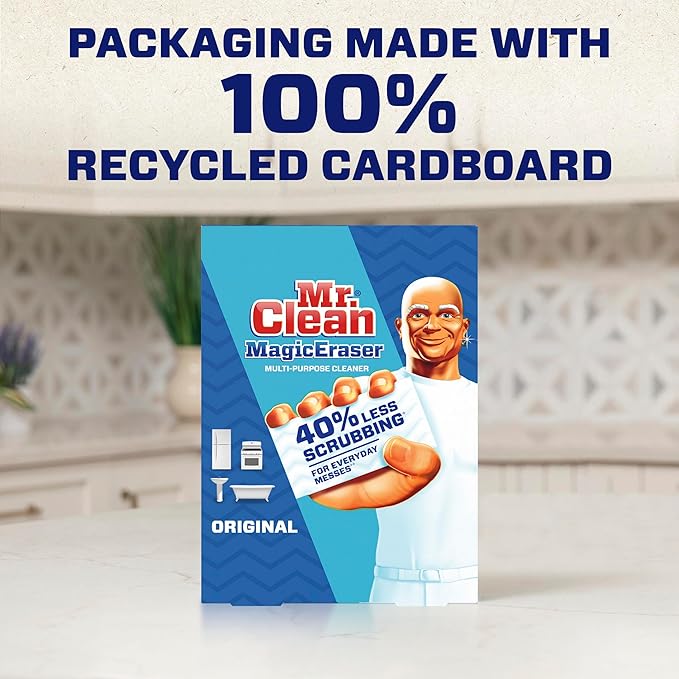Mr. Clean Magic Eraser Original Cleaning Pads, Multi Purpose Cleaner, Bathroom Cleaning Supplies, All Purpose Cleaner, White, 6 Count (Pack of 6)