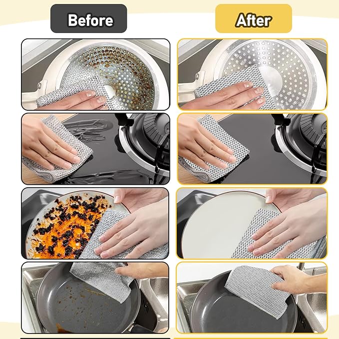 XANGNIER 9 Pcs Non Scratch Wire Dishcloth,2025 New Upgrade Steel Wool Cleaning Cloths for Wet and Dry,Multipurpose Wire Dishwashing Rag,Metal Mesh Miracle Cleaning Cloths for Kitchen,Dishes,Sink