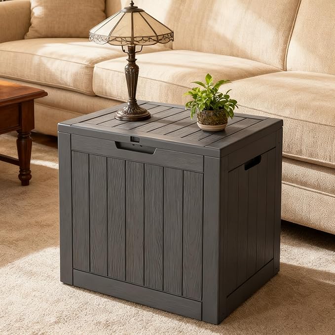 Outdoor Storage Box, 35 Gallon Deck Box Waterproof, Resin Patio Storage Bin for Package Delivery, Patio Furniture Cushion, Garden Tools, Pool Accessories, Weatherproof, Black