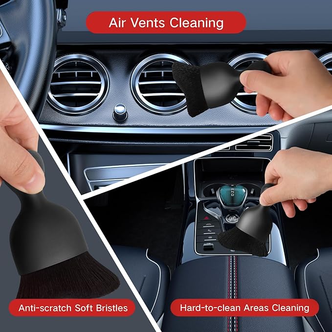 11pcs Windshield Cleaner Tool, Car Window Cleaning Wash Kit with 6 Reusable Microfiber Pads 2 Spray Bottles and Extendable Handles Auto Glass Wiper Kit, Red