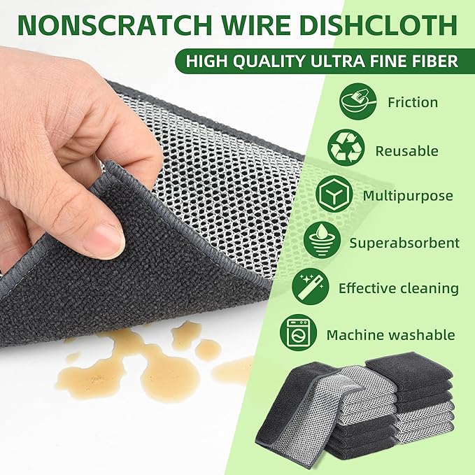 6Pack Double-Side Non-Scratch Wire Dishcloth, Upgrade Wire Mesh Cleaning Cloths, Soft Multipurpose Wire Dishwashing Rags,Quick Dry,Lint Free for Home/Kitchen(7.87''x7.87'') - Blue