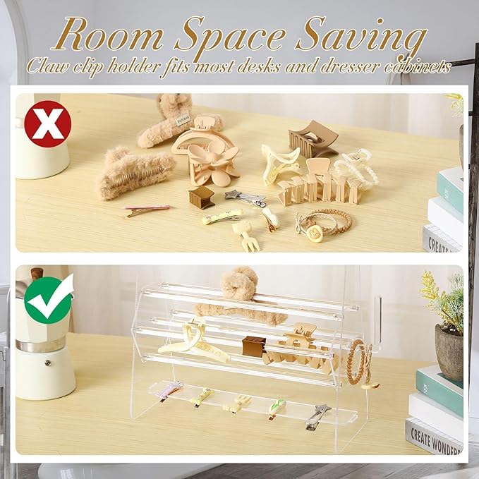 Acrylic Claw Clip Holder 360 Degree Rotating Claw Clip Organizer Hair Accessories Organizer Storage Display Clear Stand for Women Vanity Dressing Table(Hexagonal Style)