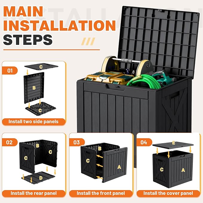 42 Gallon Outdoor Storage Box, Lockable Resin Deck Box for Patio, Yard, and Poolside, Waterproof & Sunproof Organizer for Furniture, Tools, Pool Supplies, Black