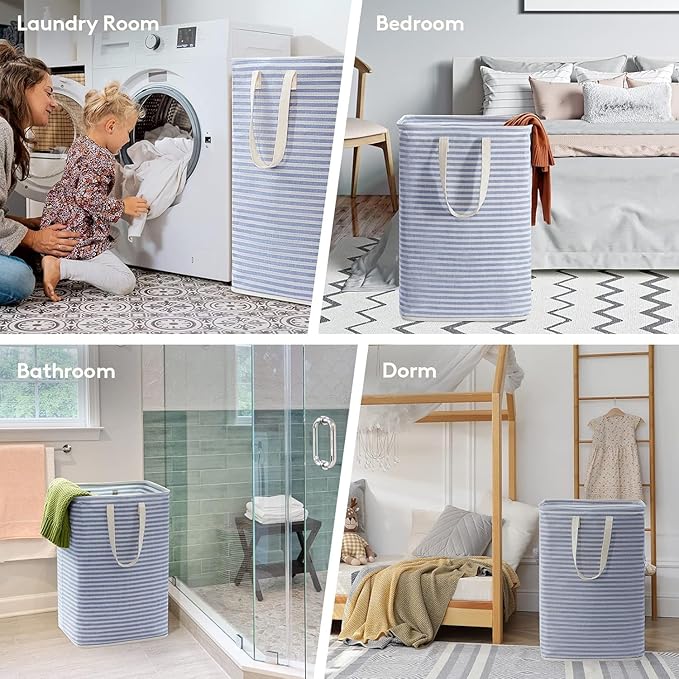 Lifewit 3 Pack Laundry Hamper Large Collapsible Laundry Baskets, Freestanding Waterproof Clothes Hamper with Easy Carry Handles in Laundry Room Bedroom Bathroom College Dorm, Blue, 3 x 80L