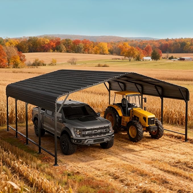 20x20 FT Heavy-Duty Metal Carport, Outdoor Galvanized Steel Shelter for Pickup Trucks, Motorcycles, Boats, Cars & Tractors