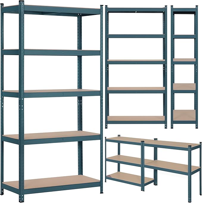 Topeakmart 5-Tier Utility Shelves, Metal Storage Shelves Garage Shelving Unit Adjustable Garage Storage Shelves Storage Racks Heavy Duty Shed Shelving- Neptune Blue, 35.5 x 16 x 71 Inch