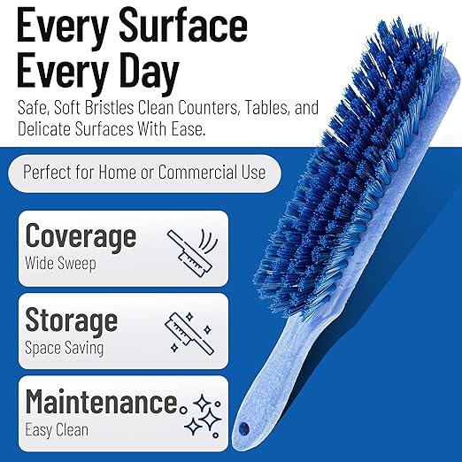 SPARTA Handheld Soft Counter Brush 8 Inch Bristle Span, Multi-Use Dust Brush with 5 Inch Handle for Tables, Countertops, and Delicate Surfaces, Polyester, Blue, (Pack of 6)
