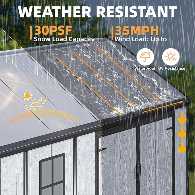 MELLCOM 10 x 8 FT Resin Outdoor Storage Shed with Floor, Resin Outdoor Storage Tool Shed with Windows and Lockable Door, Garden Shed for Lawnmower, Bike, Pool Supply