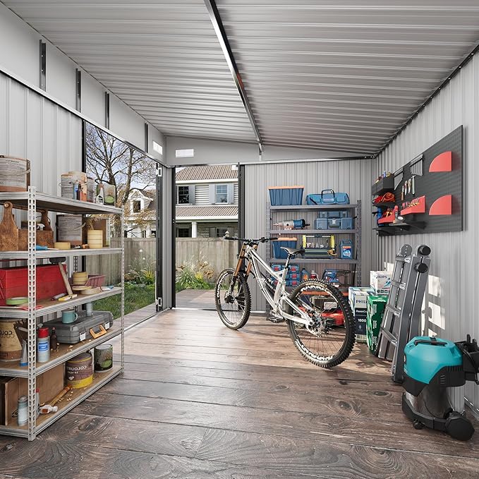Aoxun 9.4' x 7.3' Shed 360 CU.FT Outdoor Waterproof Storage Shed with Triple Lockable Door Garden Metal Tool Shed for Outside
