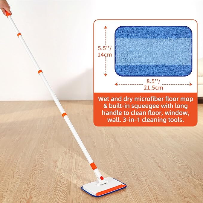 Baseboard Cleaner Tool with Handle, Extendable Long Handle Baseboard Cleaning Duster with Reusable Pads for Floorboard, Ceiling Fan Blade Cleaner Duster (Gray)