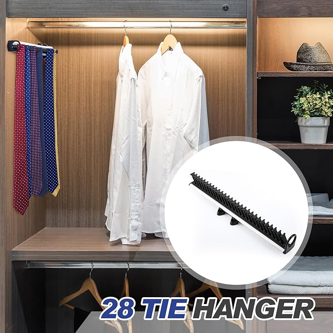 Maxdot Sliding Tie Racks 28 Tie Hanger Pull-Out Belt Rack Scarf Belt Storage Display Rail for Wardrobe Home Gift Retail Store Organizer for Side Mount(18.1 x 3.4 Inch)