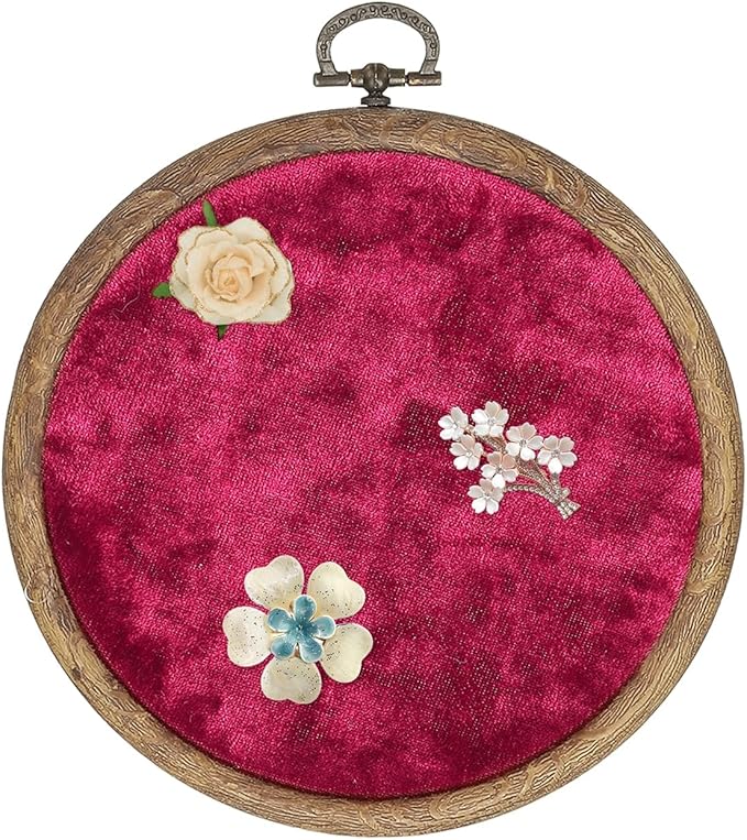 uxcell Round Pin Display Board, Velvet Wall Hanging Brooch Jewelry Display Stand Storage Holder for Enamel Pins Badges Brooches Jewelry, Wine Red