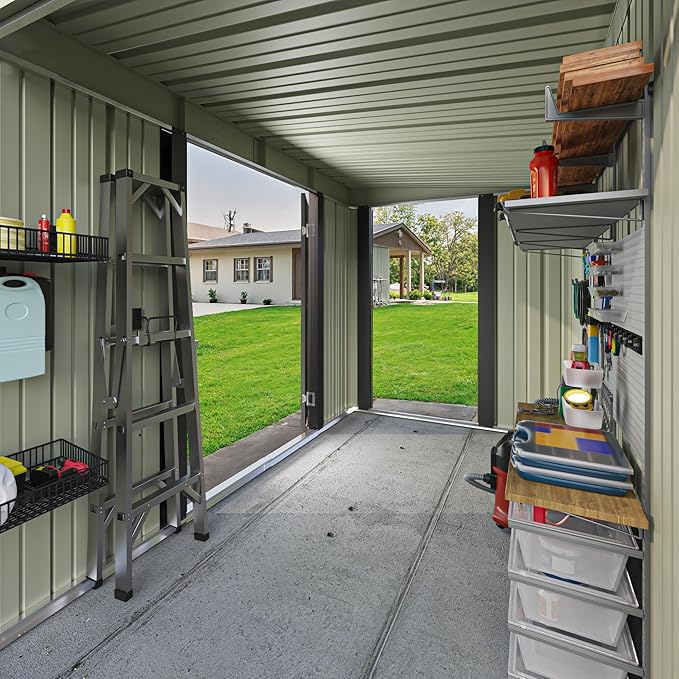 Patiowell 8x4 FT Outdoor Storage Shed, Heavy Duty Tool Metal Sheds with 3 Lockable Doors and Updated Frame Structure for Backyard Patio Lawn, Black