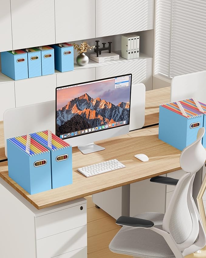 Oterri Cardboard File Organizer Box for Hanging File Folders Letter Size,File Box for Computer Desk,File Cabinet,Working Home,Office,Classroom (Blue, Letter Size - 4 Packs)