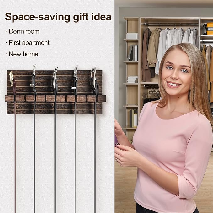 Belt Organizer for Closet, Belt Hanger Wall Mounts to Hold 9 Belts Without Slipping, Space Saving Belt Rack for Closet Organization Includes Mounting Hardware (11.8” x 5.5” x 2.5”) (Brown)