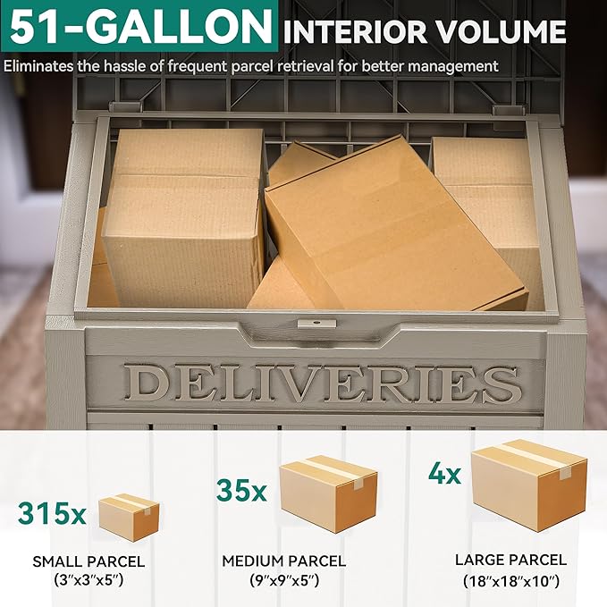 YITAHOME Outdoor Package Delivery Storage Box 51 Gallon, Secure Lockable Resin Package Delivery Container, Deck Box for Porch & Curbside, Brown