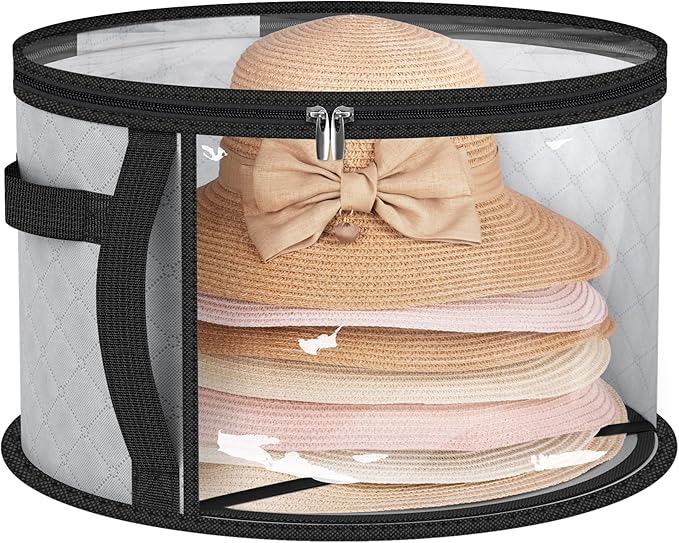 AOODA 18'' Oversized Clear Hat Storage Bag for Women, Holds up to 9 Caps Cowboy Hat Organizer for Closet, Wide Brims Hat Case with Carrying Handles (Grey)
