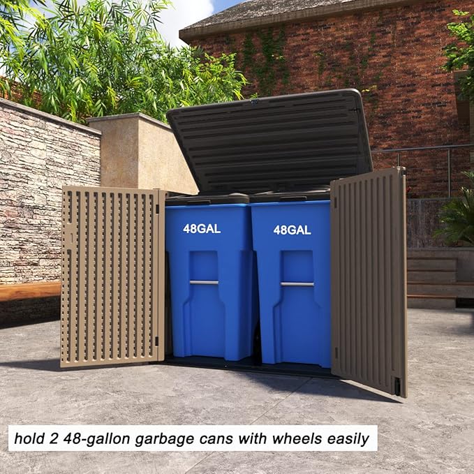 Large Horizontal Storage Sheds,38 cu.ft Resin Garden Shed Weather Resistance,Outdoor Storage Box Lockable for Patio,Backyard,Garden,Home(Brown)