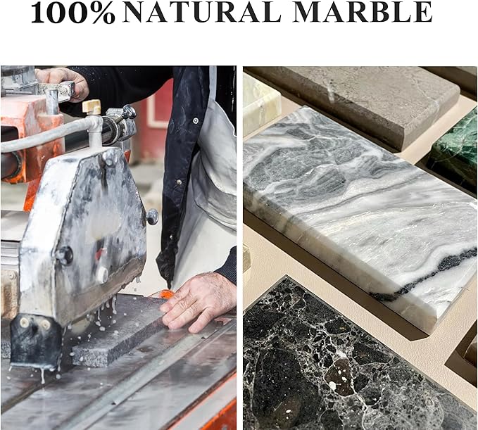 Real Natural Marble Tray for Bathroom, Genuine Marble Stone Vanity Tray, Luxury Storage Trays for Kitchen, Vanity, Home Decor, Dresser, Non-Resin/Non-Ceramic, 12"x 8"x 1.2", Black