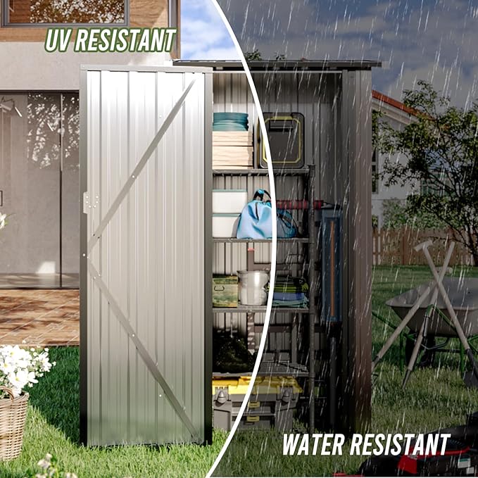 Aoxun 30"x21" Outdoor Metal Storage Shed, Vertical Cabinet with Lockable Door & Sloping Roof, Outdoor Storage Cabinet for Garden, Patio and Lawn(Brown)