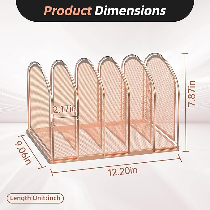 SUPEASY File Organizer for Desk, 5-Section Mesh Desk Organizer, Vertical File Holder Desktop Organizer File Sorter, File Folder Holder for Office Supplies, Rose Gold (Pack of 2)