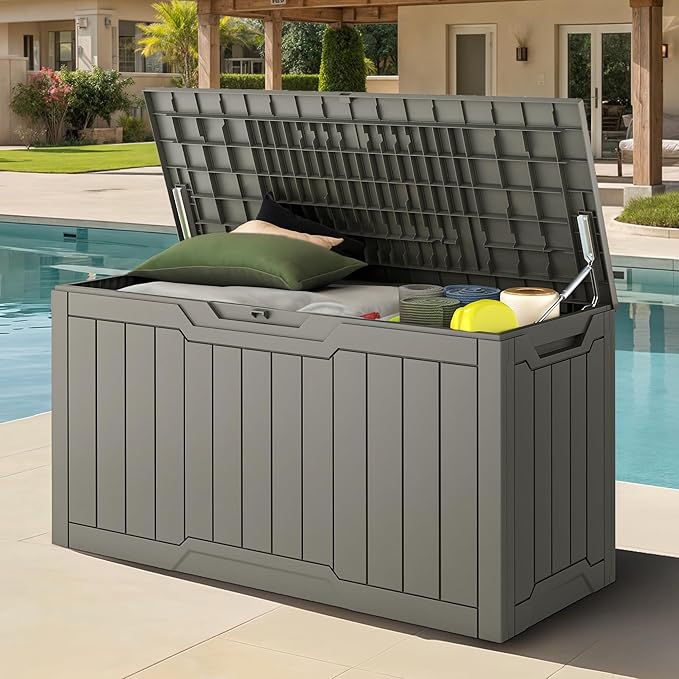 YITAHOME 80-Gallon Waterproof Resin Outdoor Storage Box, Lockable Storage Container for Outdoor Furniture, Cushion Storage, Pool Accessories, Garden Tools and Sporting Gear, Taupe