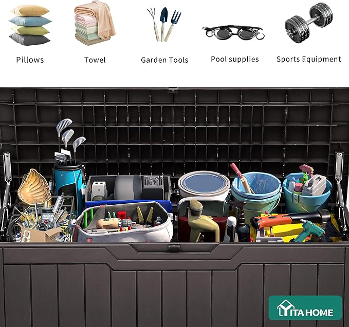 YITAHOME 80 Gallon Resin Deck Box, Weather Resistant Outdoor Storage Box, Lockable Indoor Outdoor Storage for Supplies and Essentials, Dark Brown
