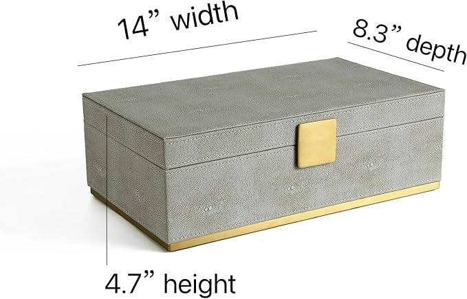 WV Ivory Shagreen Large Decorative Box PU Leather Rectangular Storage Box for Shel Closet Storage Dresser Jewelry Box Men's &Women's Accessories Organizer (ivory, 14x8.3 inch)