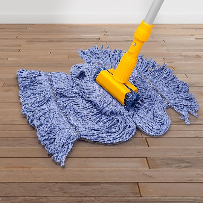 2 Pack Mop Head Replacement, Cleaning Heavy Duty Mop Head Commercial Replacement, Wet Industrial Blue Cotton Looped End String Head Refills, Heavy Mop Replace Head, for General and Floor Cleaning