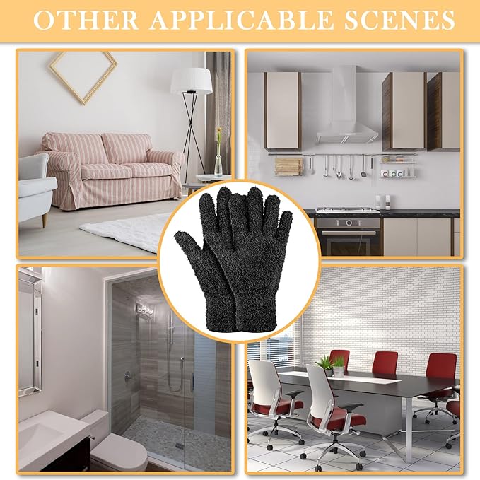 Patelai 3 Pairs Microfiber Plant Dusting Gloves Leaf Cleaning Gloves for Indoor Plants, Blinds, Furniture, House(Large,Black)