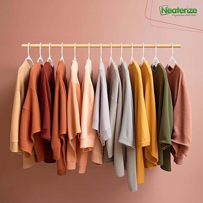 NEATERIZE Clothes Hangers Plastic 50 Pack for Adults - Plastic Hangers, The Perfect Coat Hanger and Space Saving Clothes Hangers for Closet, Percheros Ganchos para Colgar Ropa Hangars - White Hangers