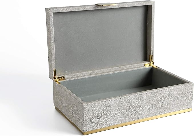 WV Ivory Shagreen Large Decorative Box PU Leather Rectangular Storage Box for Shel Closet Storage Dresser Jewelry Box Men's &Women's Accessories Organizer (ivory, 14x8.3 inch)
